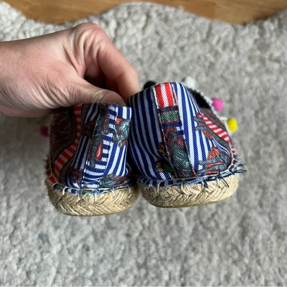 Antica Sartoria Espadrilles Size 39 Cactus Pom Pom Peep Toe Boho Resort Slide